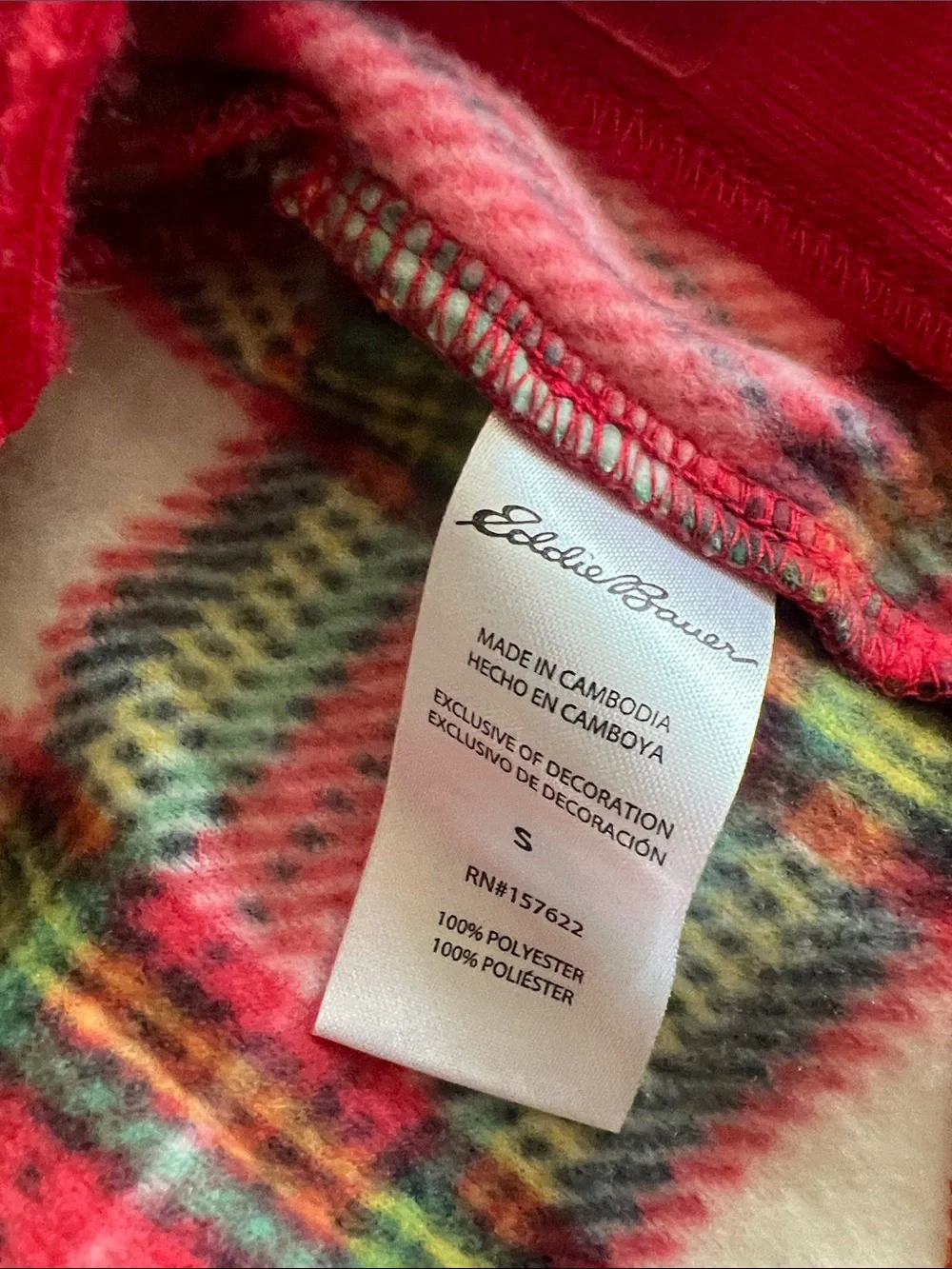 Eddie Bauer Red and Cream Plaid dog Fleece sweatshirt